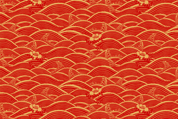 Red gold vector Chinese art wave pattern background
