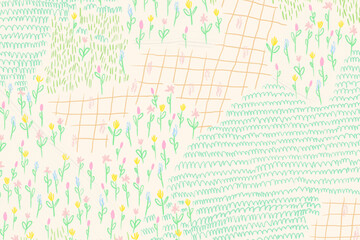 Summer flower field vector background monoline sketch newsletter