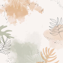 Beige leafy watercolor background vector