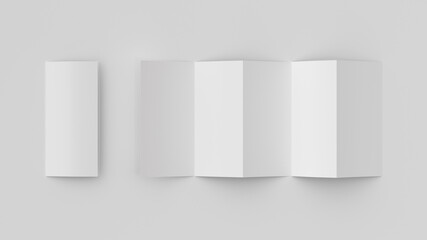Vertical pages accordion or zigzag fold brochure mock up on white background. Five panels, ten pages leaflet