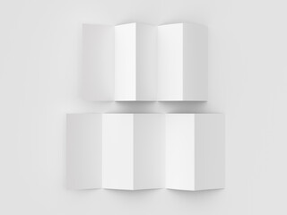 Vertical pages accordion or zigzag fold brochure mock up on white background. Five panels, ten pages leaflet