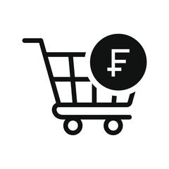 Shopping cart with franc money icon design isolated on white background. Vector illustration