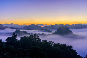 Morning mist viewpoint Baan Jabo, the most favourite place for tourist in Mae Hong Son,Thailand