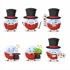 A brigadiero red candy Magician cartoon character perform on a stage