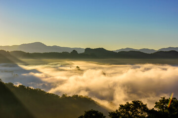 Morning mist viewpoint Baan Jabo, the most favourite place for tourist in Mae Hong Son,Thailand