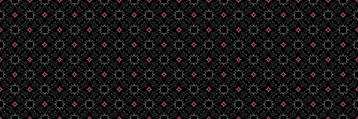 Dark background image with beautiful decorative ornamentation on a black background for your design projects, seamless patterns, wallpaper textures with flat design. Vector illustration