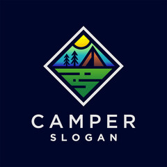 camper logo with square concept
