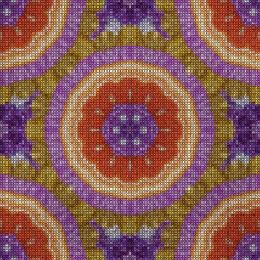 Illustration. Cross-stitch. Ornament mandala. Texture of flowers. Seamless pattern for continuous replicate. Floral background, collage.