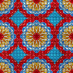 Illustration. Cross-stitch. Ornament mandala. Texture of flowers. Seamless pattern for continuous replicate. Floral background, collage.