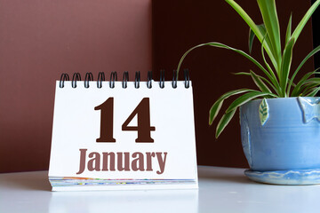 January 14. 14th day of the month, calendar date. Winter month, day of the year concept.