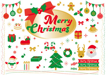 Fototapeta na wymiar christmas,illust,christmastree,wreath,santaclaus,gingerman,reindeer,holly,star,present,boots,ribbon,holiday,