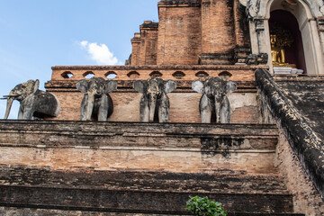 Within Wat Chedi Luang is temple of the big stupa or temple of the royal stupa that is a Buddhist temple in the historic center in Chiang Mai province of Thailand.