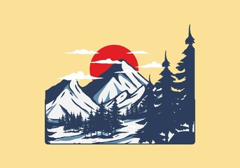 Wonderful snow mountain illustration graphic