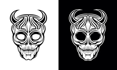 Obraz premium Hand Drawn Devil Skull Tattoo Design Vector