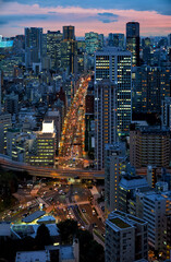 The view of bright lights of Sakurada-dori avenue from the Tokyo
