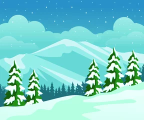 Zelfklevend Fotobehang Winter landscape design illustration for postcard background © iestudio