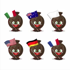 Fotobehang Chocolate candy wrap cartoon character bring the flags of various countries © kongvector