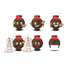 Artistic Artist of chocolate candy wrap cartoon character painting with a brush
