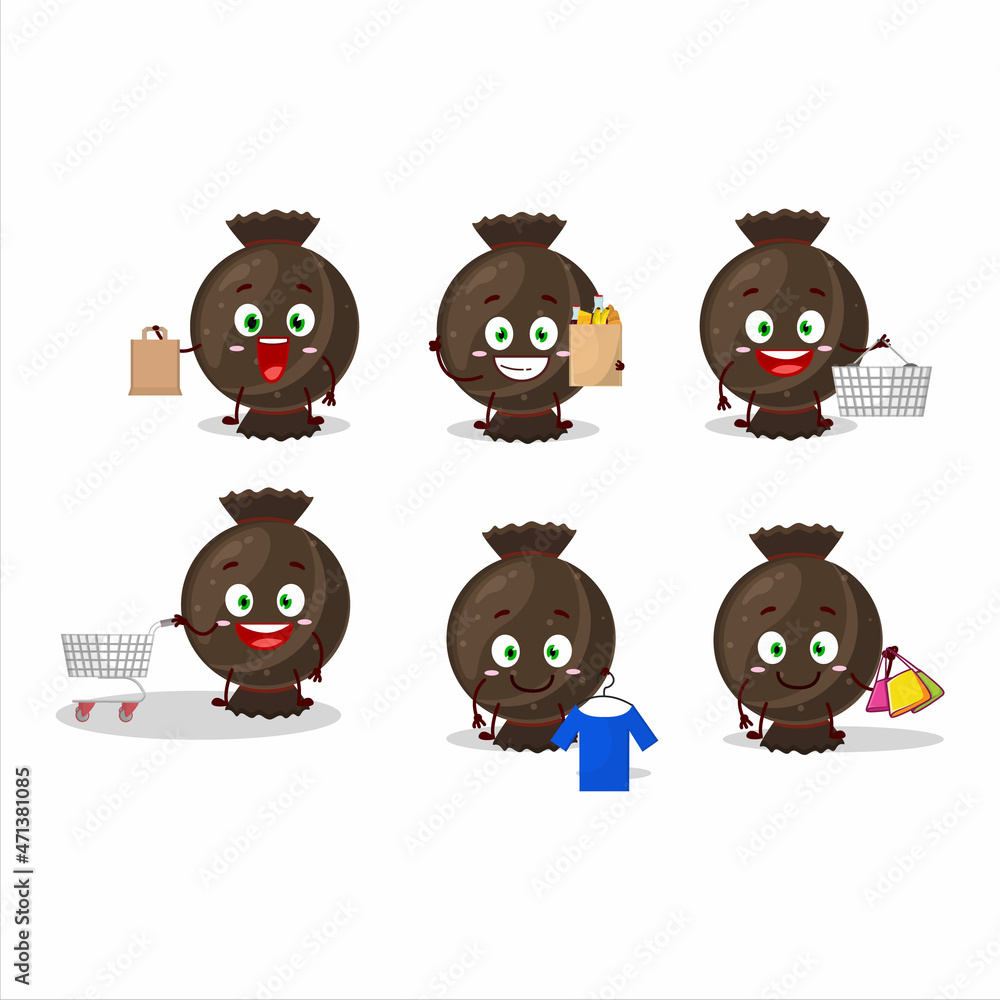 Sticker a rich chocolate candy wrap mascot design style going shopping