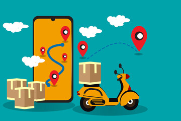Fast delivery by scooter on mobile smartphone.