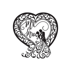 Silhouette ornament couple in dress for wedding  decoration