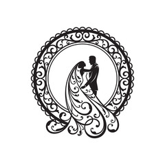 Silhouette ornament couple in dress for wedding  decoration