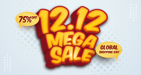 Realistic 12.12 global shopping day  poster or flyer design