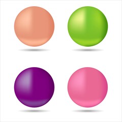 Set of multicolored spheres with shadows on white background