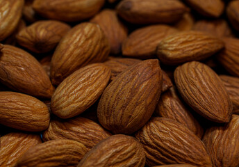 almonds on a white background. Prunus dulcis.
