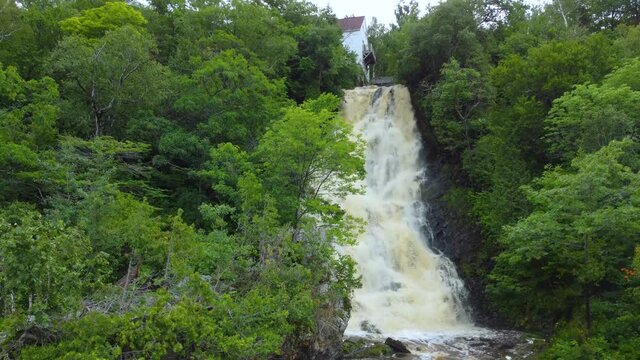 Picturesque Canadian Waterfall in beautiful Nature Scenery in Beaumont, Quebec - Aerial