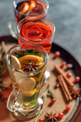 cup of 
mulled wine and tea with cinnamon and mint