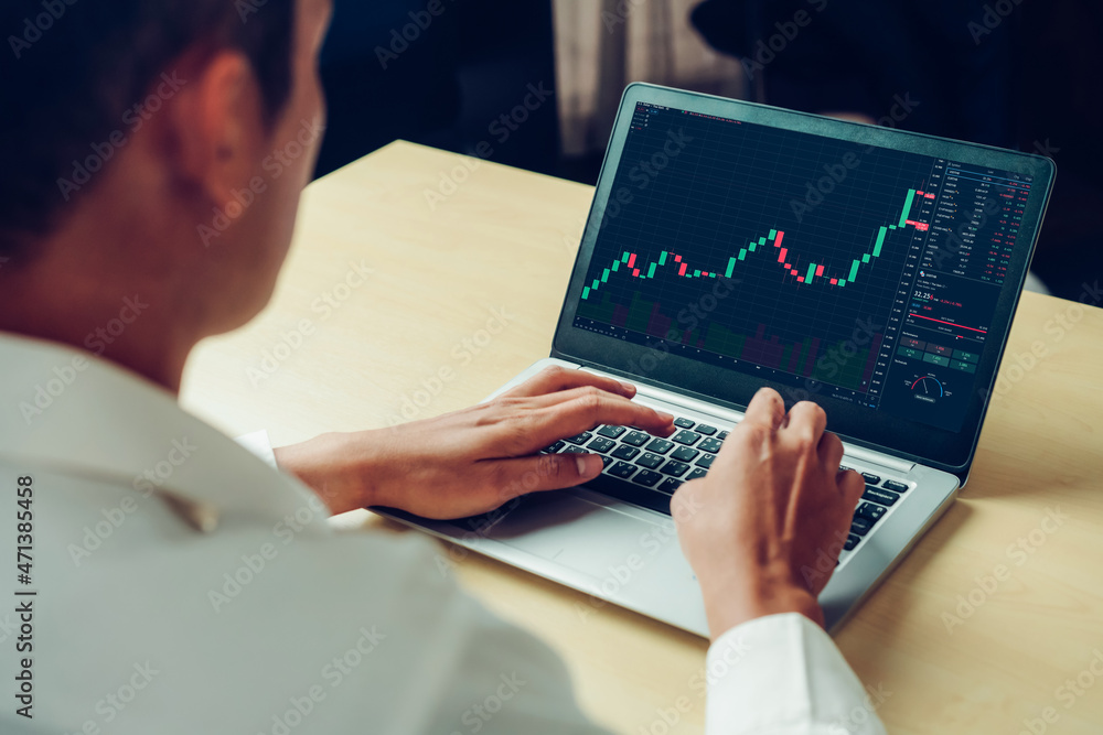 Poster stock market data chart analysis by ingenious computer software . investment application display sto