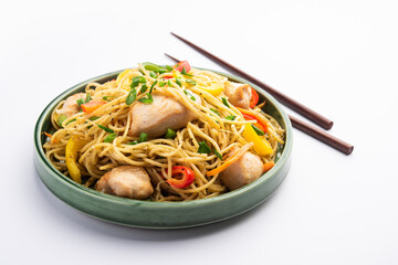 Chicken Hakka noodles or Schezwan or Szechwan noodles