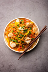 Chicken Hakka noodles or Schezwan or Szechwan noodles