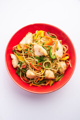 Chicken Hakka noodles or Schezwan or Szechwan noodles