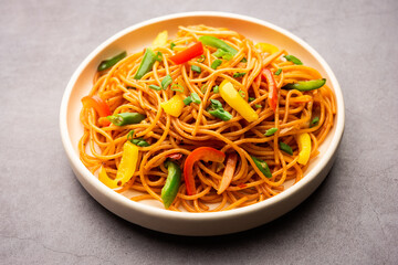 Schezwan Noodles or Szechwan vegetable Hakka Noodles