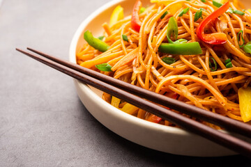 Schezwan Noodles or Szechwan vegetable Hakka Noodles