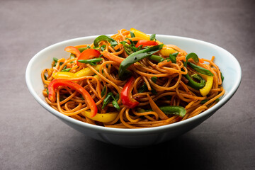 Schezwan Noodles or Szechwan vegetable Hakka Noodles