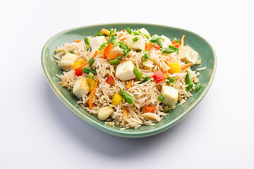 Schezwan or Szechuan paneer fried rice with