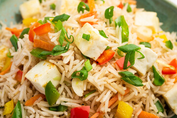 Schezwan or Szechuan paneer fried rice with