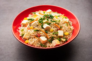 Schezwan or Szechuan paneer fried rice with