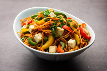 Paneer Hakka Noodles or schezwan noodles