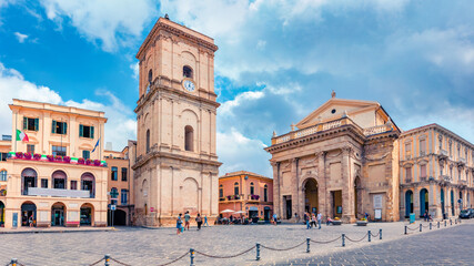 Beautiful summer view of Lanciano Cathedral and famous historical place - Ponte di Diocleziano....