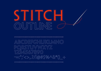 Stitched fonts outline. Alphabet A-Z, numbers and punctuation marks.