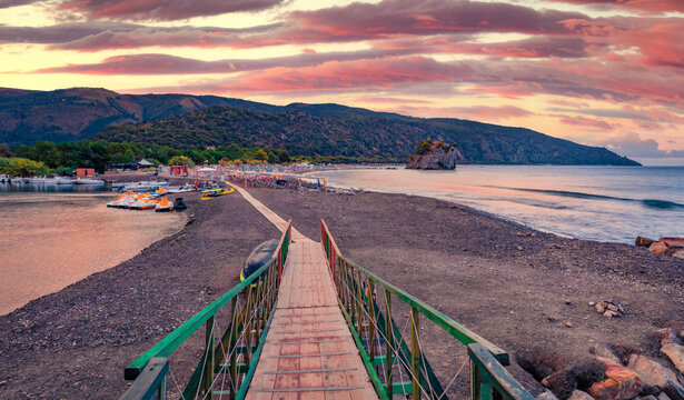 Exciting summer scene of Palinuro. Breathtaking morning view of Italy. Perfect sunrise on Mediterranean sea. Vacation concept background..