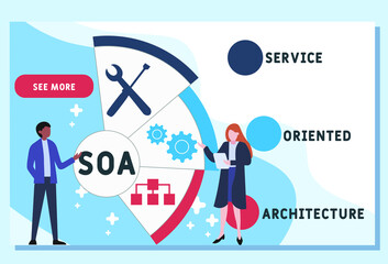 SOA - Service Oriented Architecture acronym. business concept background.  vector illustration concept with keywords and icons. lettering illustration with icons for web banner, flyer, landing 