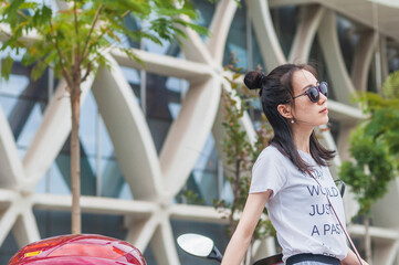 Oriental women with low carbon travel