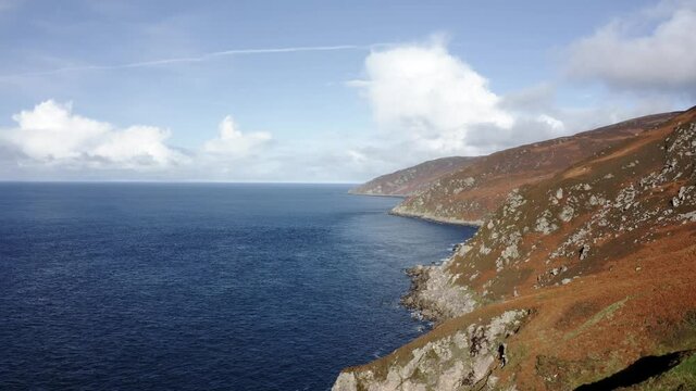 Beautiful aerial shot of The Mull of Kintyre in Scotland. Coastal landscape in sun