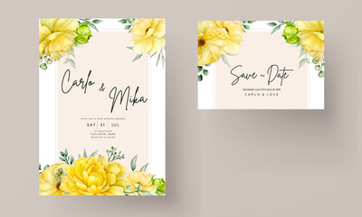 Beautiful hand drawn floral watercolor wedding invitation card set