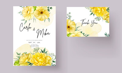 Beautiful hand drawn floral watercolor wedding invitation card set